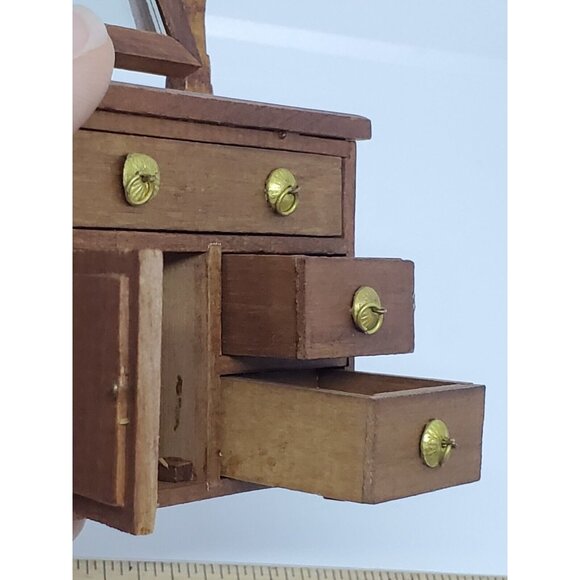 VTG  Shackman Dollhouse Miniatures NIB Wood Dresser Chest Drawers + Mirror - Picture 9 of 15